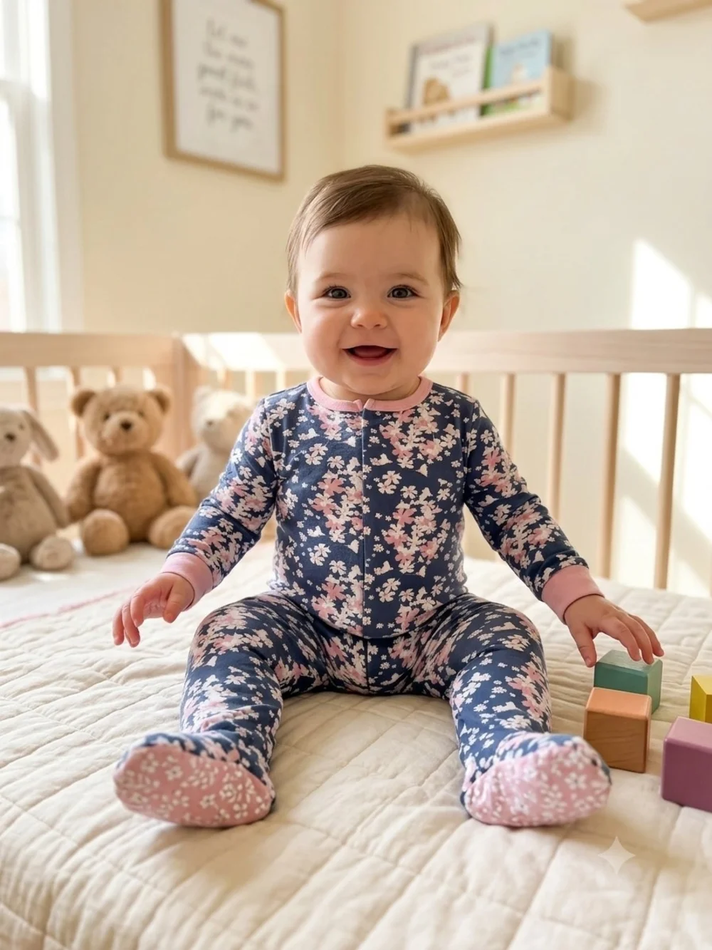 Magnetic Me Navy Floral Modal Footie Pajamas Sleeper 12-18 Months
